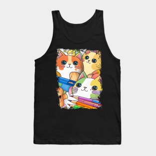 Funny and Cute Cat Crayon with a rainbow Tank Top